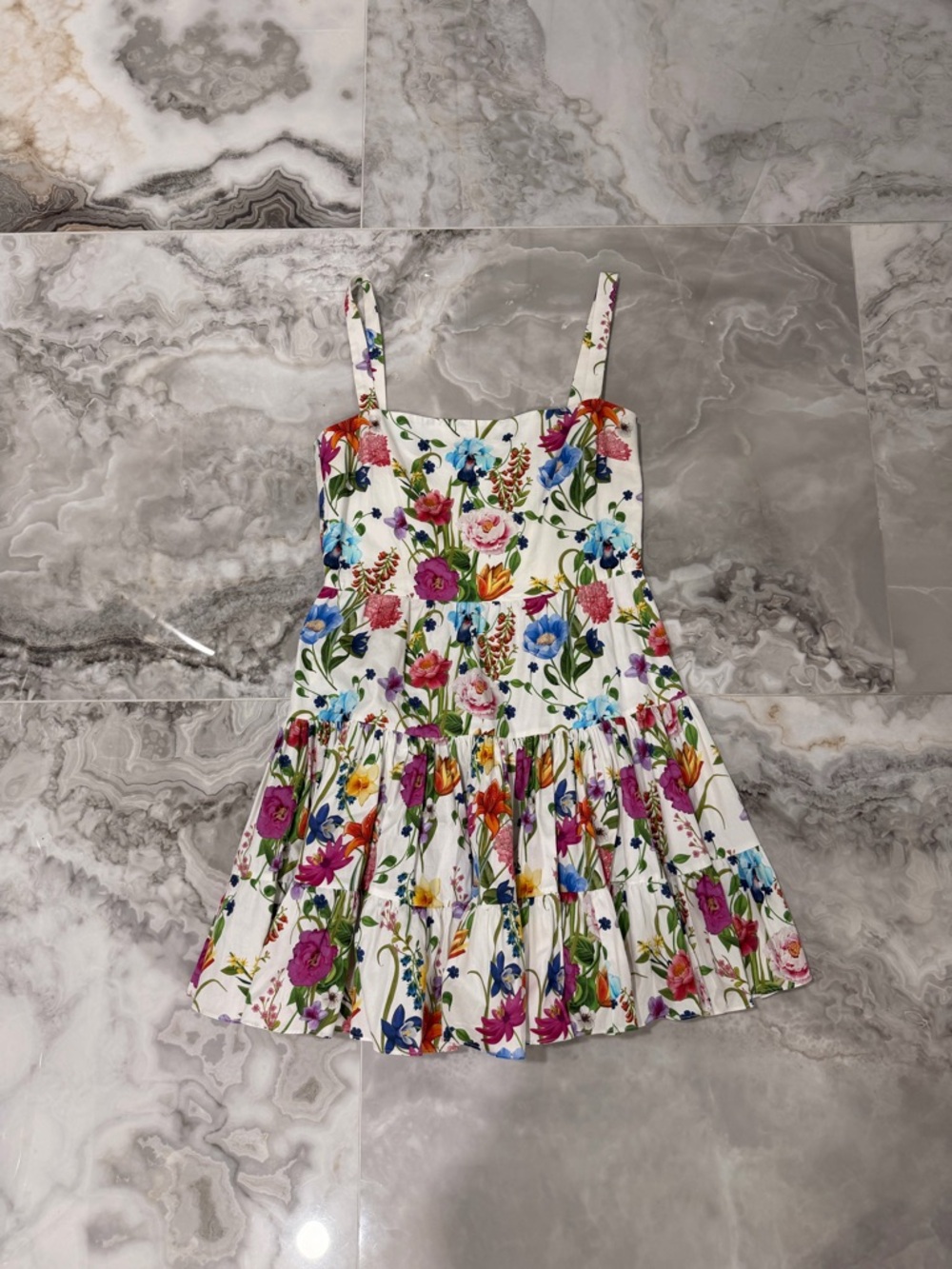 Borgo De Nor White Tiered Sundress with Multicolor Floral Print